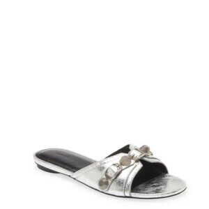 Balenciaga Women's Cagole Buckle Stud Flat Slide Sandals
